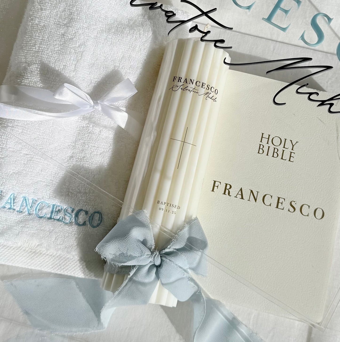 Large Ribbed Baptism Candle