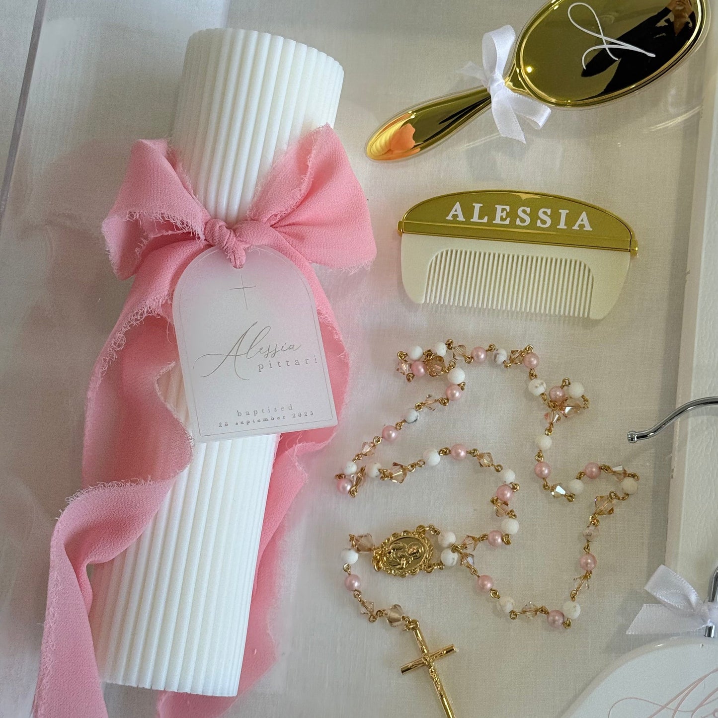 Hourglass Baptism Candle With Tag