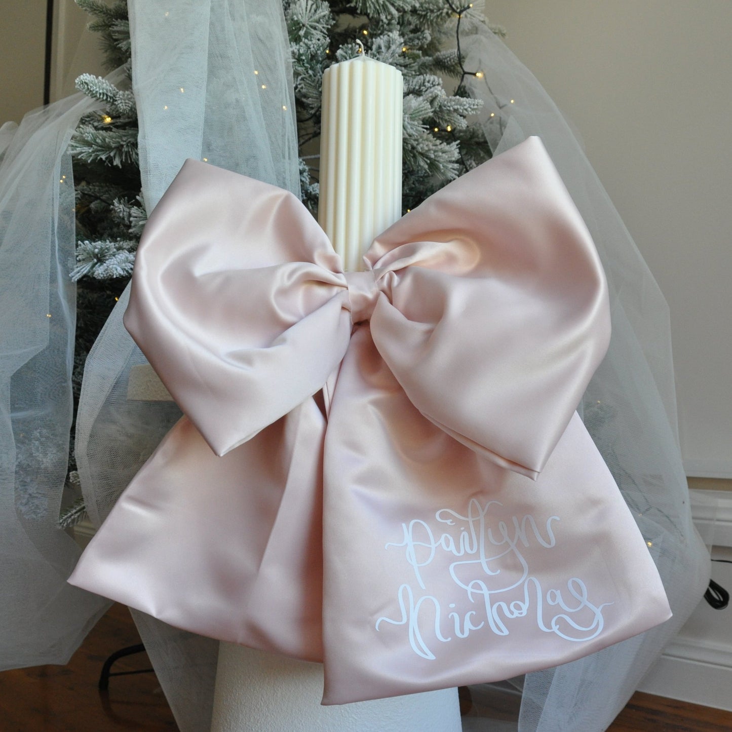 Large Bow Baptism Candle