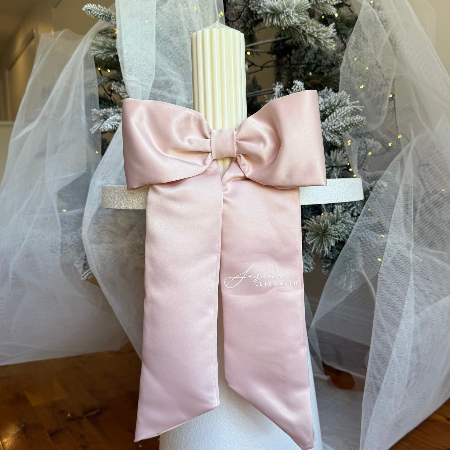 Medium Bow Baptism Candle