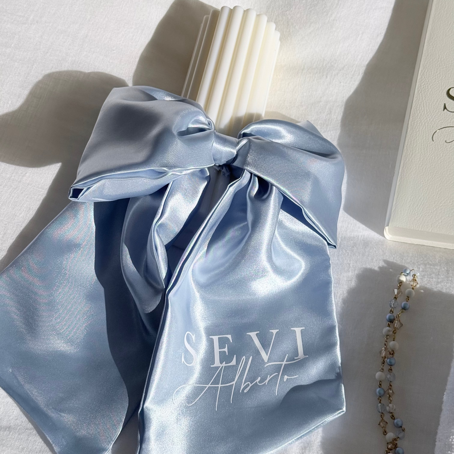 Satin Bow Baptism Candle