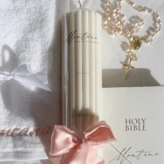 Large Ribbed Baptism Candle